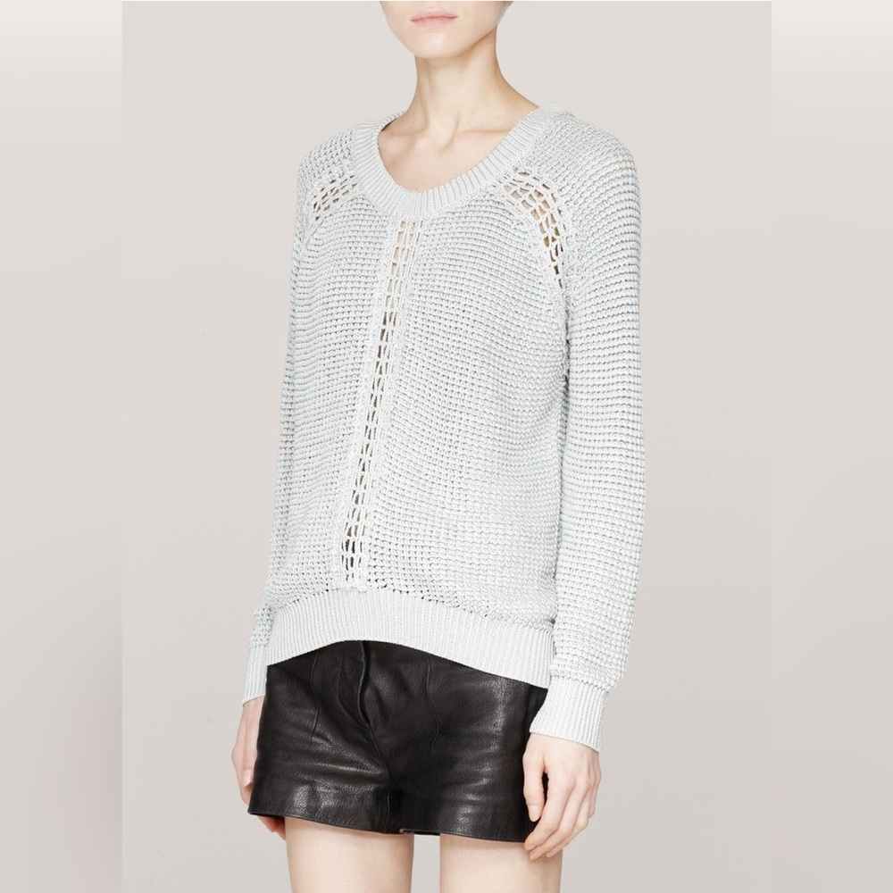 Theyskens' Theory Sage Green Gray Silk Cotton Linen Knit Top Sweater M